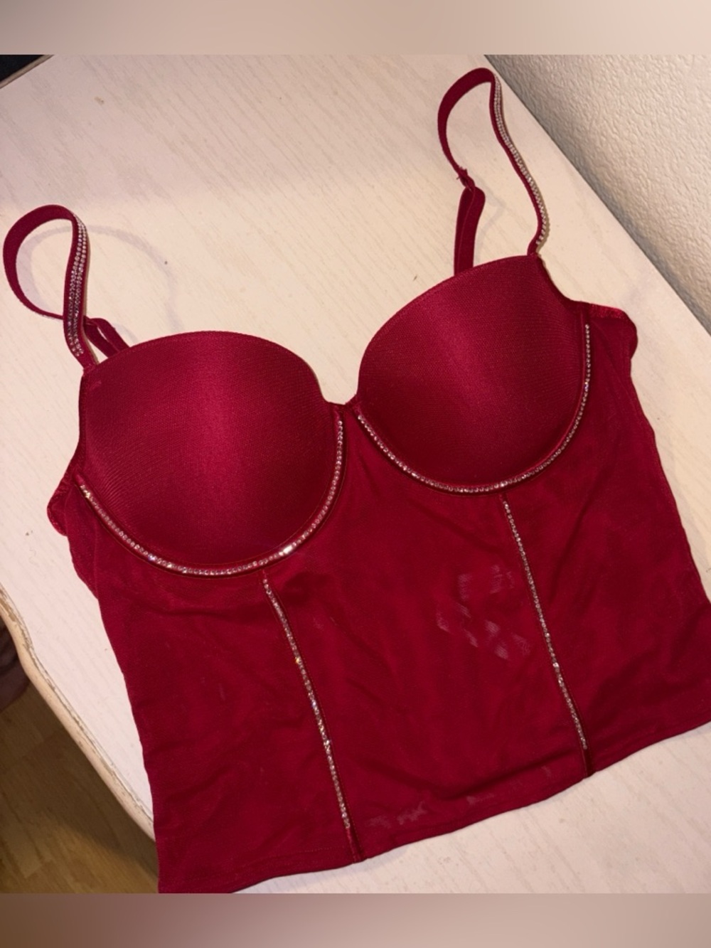 PINK Victoria's Secret Red Longline Bustier with Rhinestone Trim